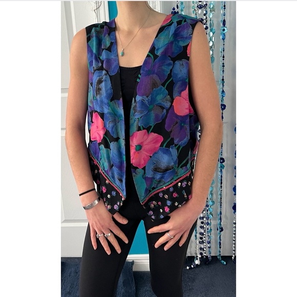 🇨🇦Suttles & Seawinds Vintage 1990s Quilted Floral Vest – Pink Purple Blue Green - Picture 13 of 16